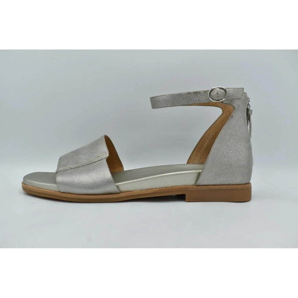 Sofft Women 11 Reyna Silver Metallic Leather Anthracite Strappy Sandals Shoes